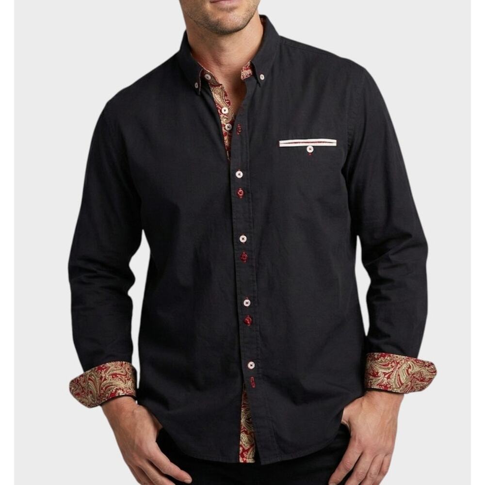 Coofandy Mens XL Button Front Black Long Sleeve Shirt Cotton Polyester